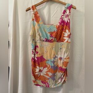 CAbi Floral square neck Tank Top - Pink, Orange, Blue